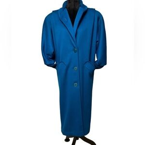 Vintage, Blue/Turquoise Wool Trench Coat, Size See Photo Measurements